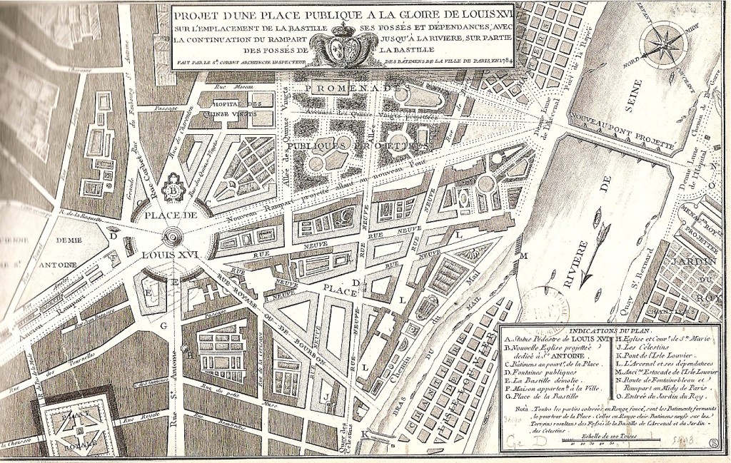 aménagement imaginé en 1784 du quartier Bastille sous Louis XVI